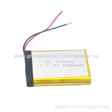 1,800mAh 475067 7.4V Rechargeable Li-polymer Battery, 2.75V Discharge Cut-off Voltage